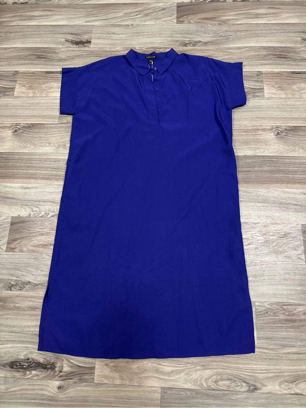 NWT Eileen Fisher Classic Collar Dress Cobalt Blue Size Medium Midi Shirt Dress
